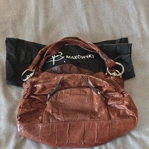 B. Makowsky Croc-Embossed Tan Shoulder Bag